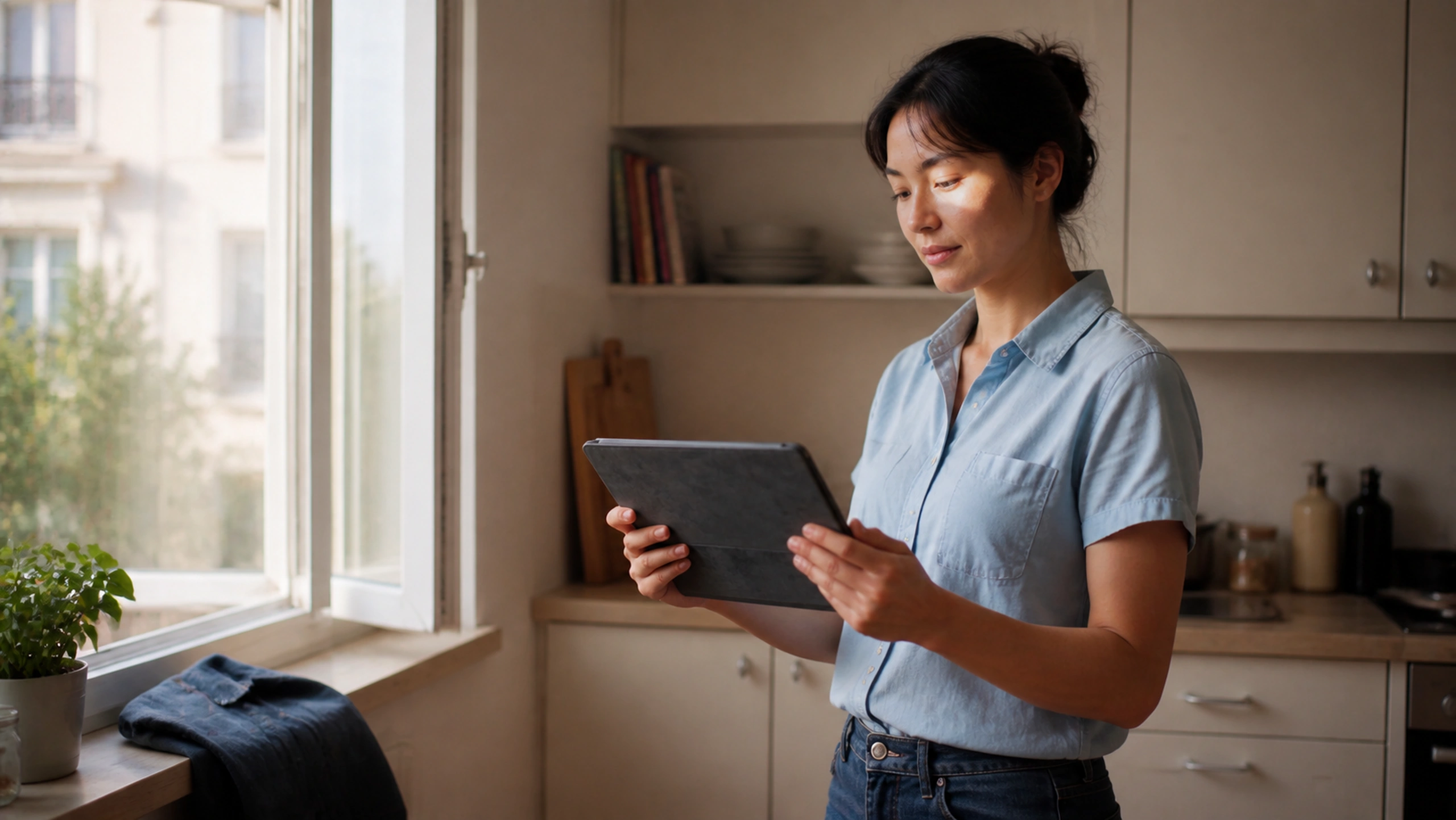 A Parva member reviewing her personal patterns on a tablet