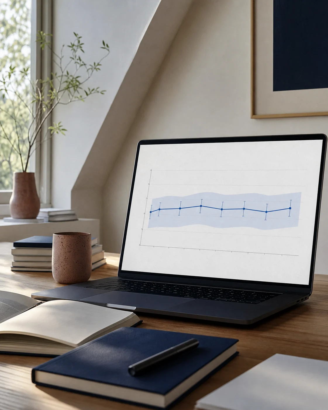 A laptop showing a personal range and a recent cognitive pattern